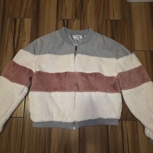 Charlotte Russe Gray And Pink Fuzzy Jacket